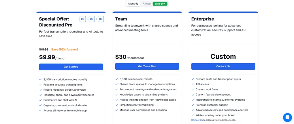 Transkriptor pricing