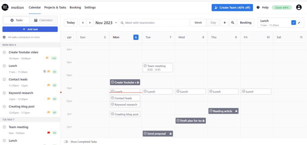 Motion app review: calendar view