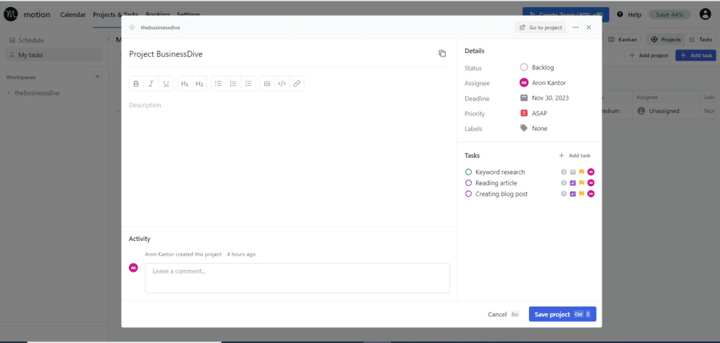 Motion app review: Project view
