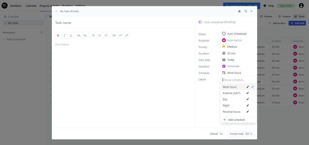 Motion app review: task adding