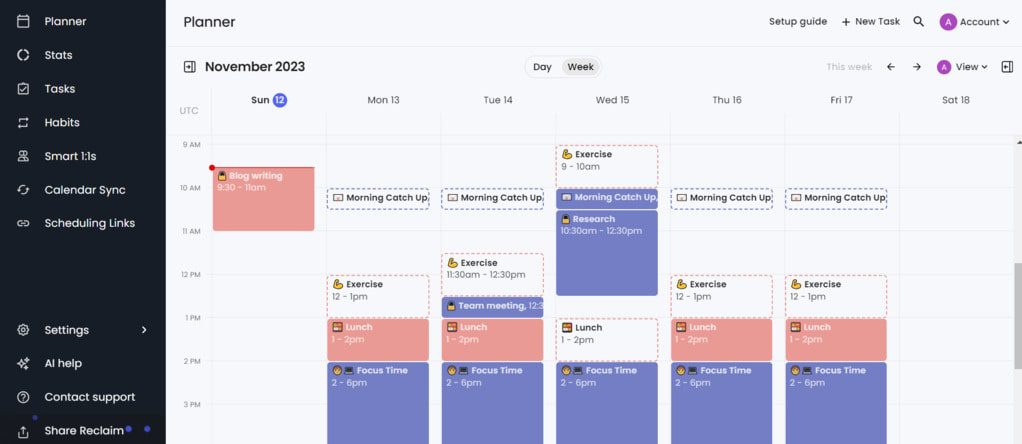 The calendar view with the synchronized Google Calendar