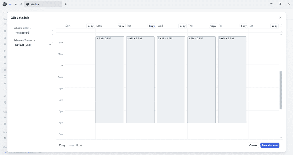 Motion app review scheduling settings