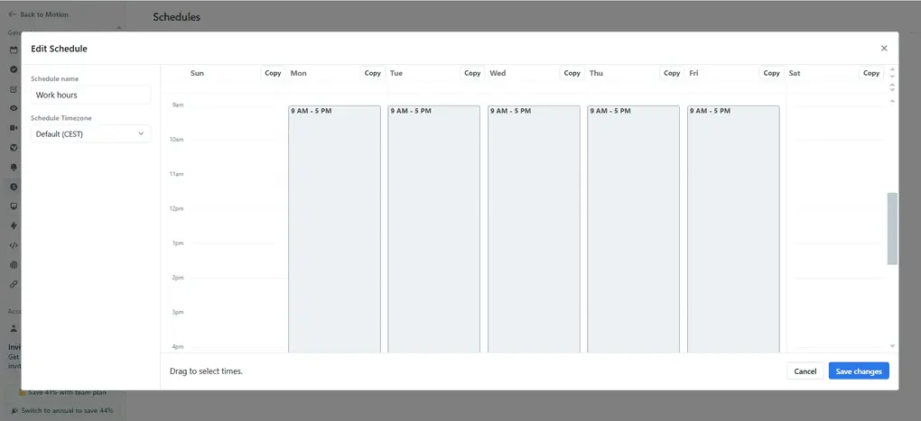 Motion app review scheduling settings