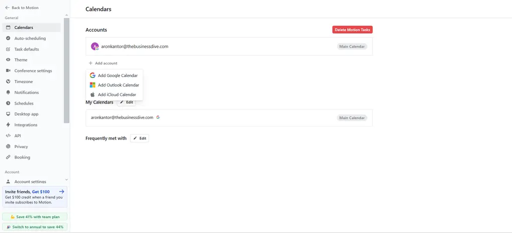 Motion calendar settings