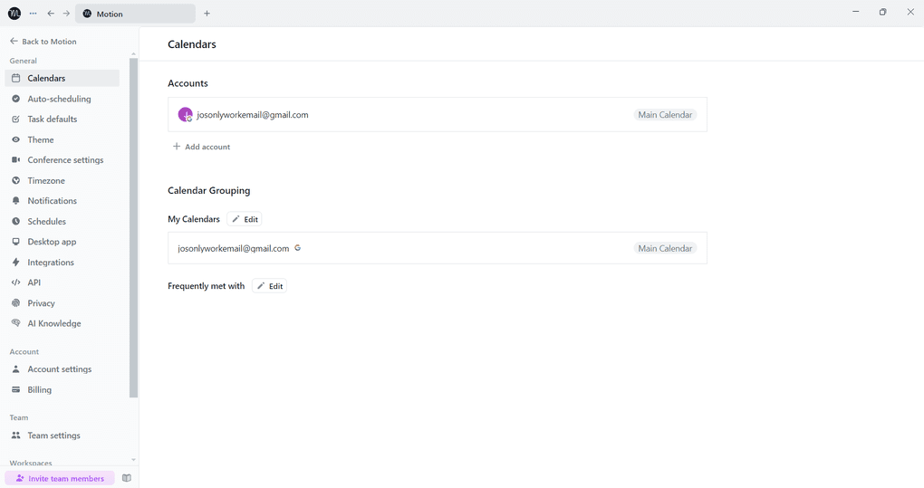 Motion calendar settings