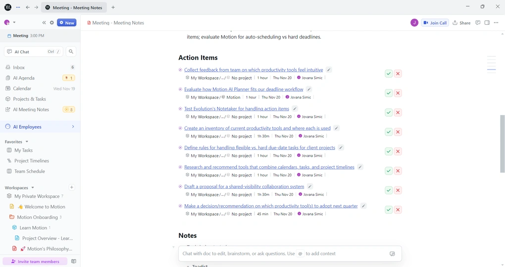 Motion's AI docs feature