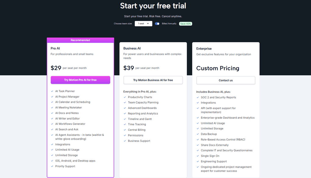 Motion's pricing with one seat
