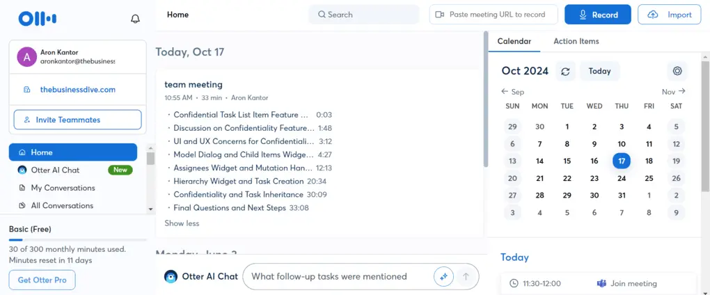 Otter AI's user interface