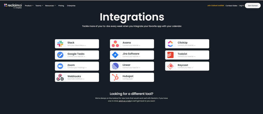 Reclaim AI's integrations