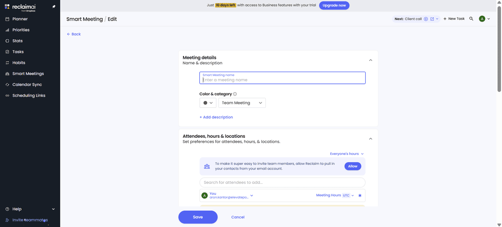 Reclaim AI's smart meeting tool