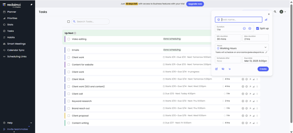 Reclaim AI's task scheduling and management tool