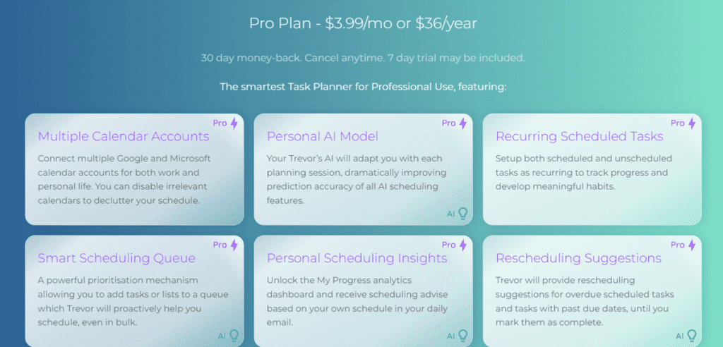 Trevor AI's paid plan