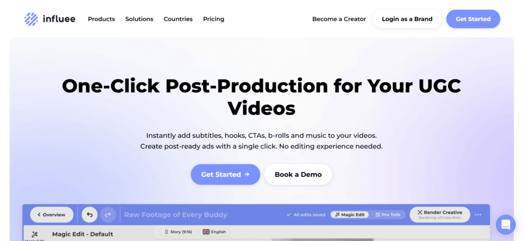 Influee's AI video editor