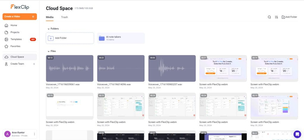FlexClip review - Cloud storage