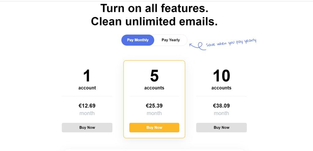 Clean Email monthly plan