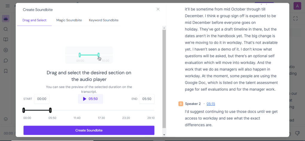 Fireflies AI review - Soundbites feature