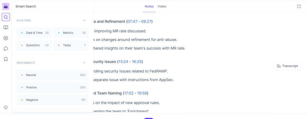 Fireflies AI's filters