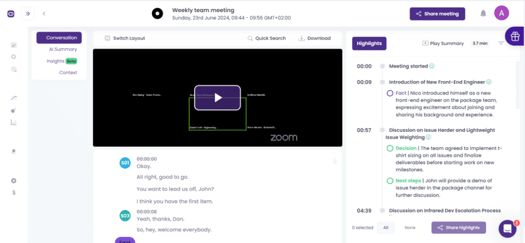 MeetGeeks transcribes and summarizes interviews.