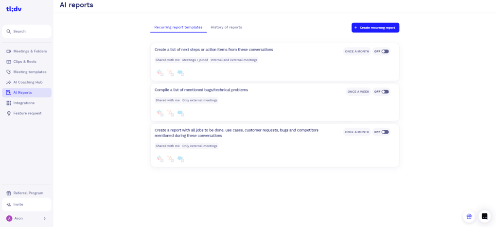 AI reports - tl;dv review