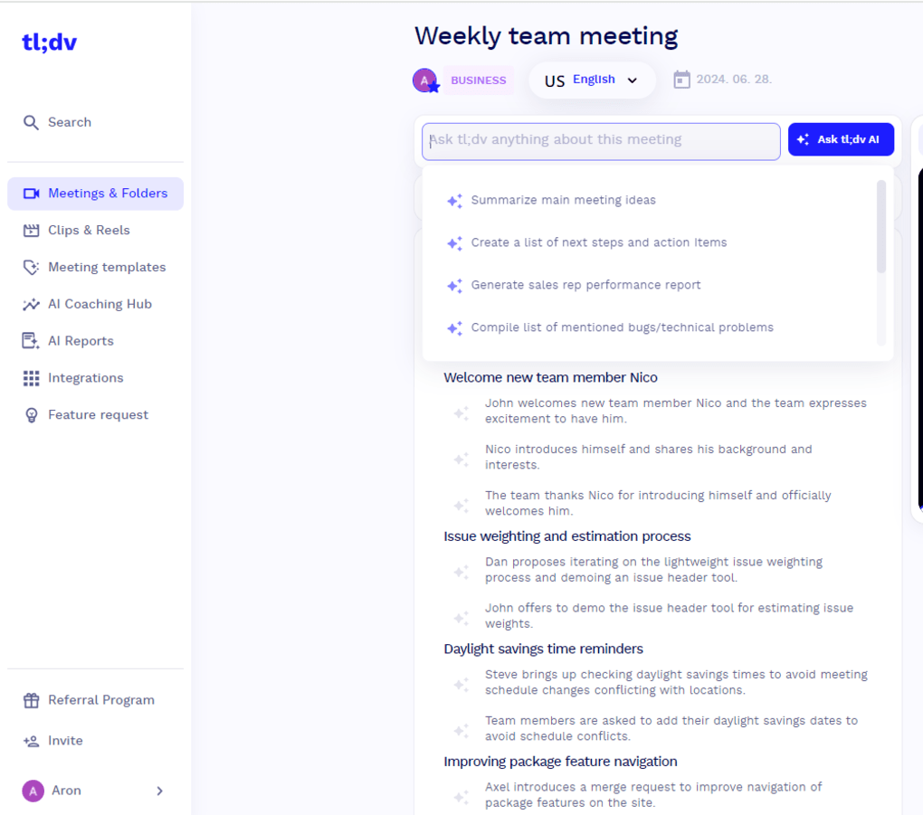 Tl;dv review - AI meeting notes