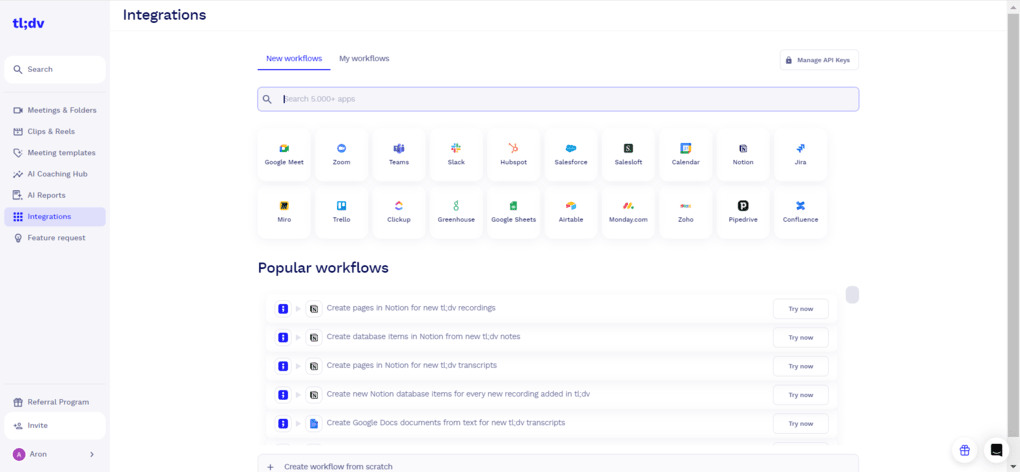 Tl;dv's integrations