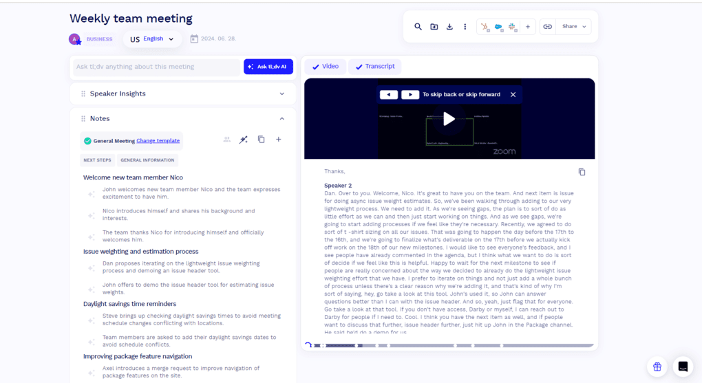 tl;dv meeting recorder feature (tl;dv review)