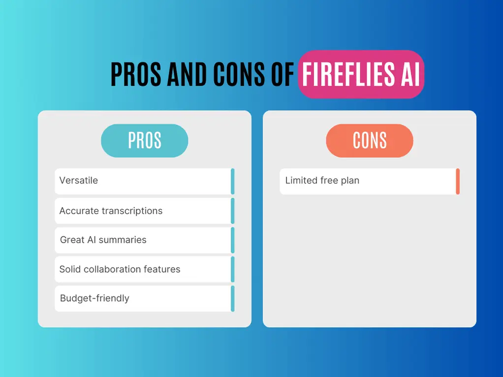 Fireflies AI pros and cons
