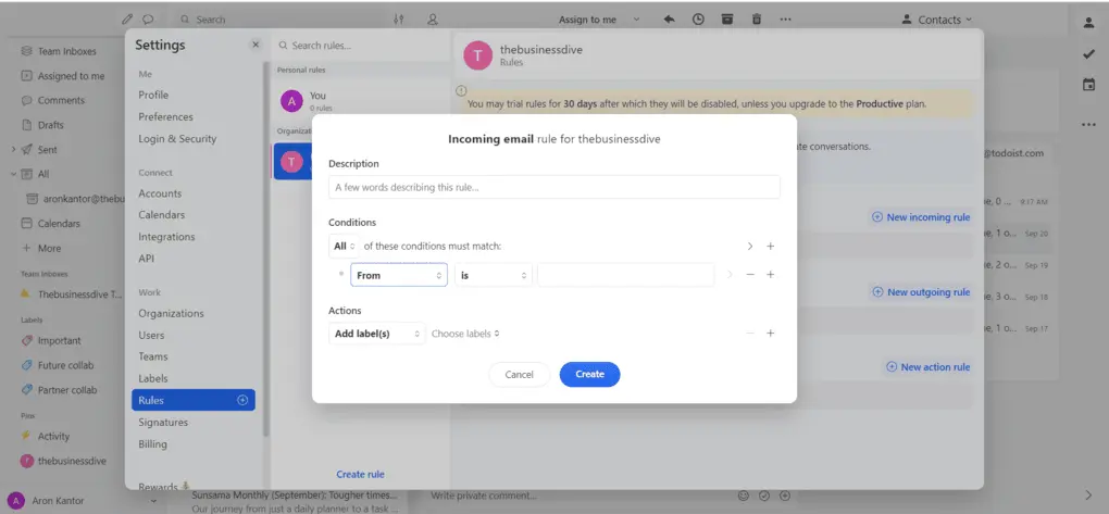 Missive's rules feature