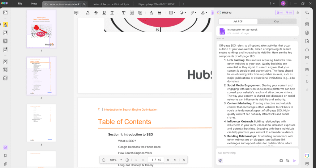 UPDF AI chat feature