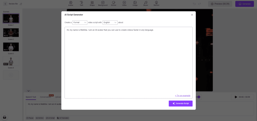 Vidnoz AI review - video script