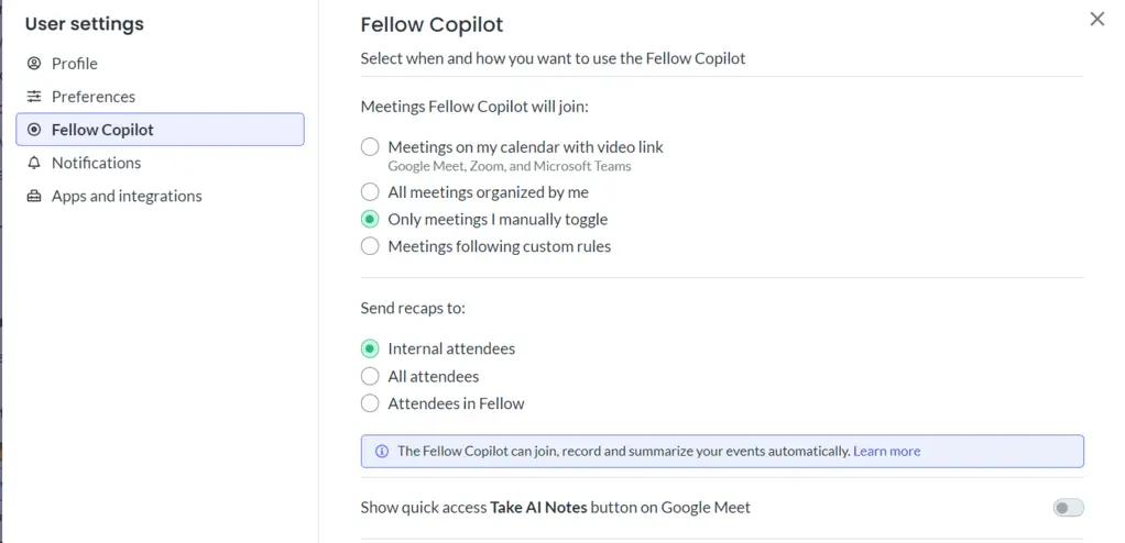Fellow app review - changing the preferences