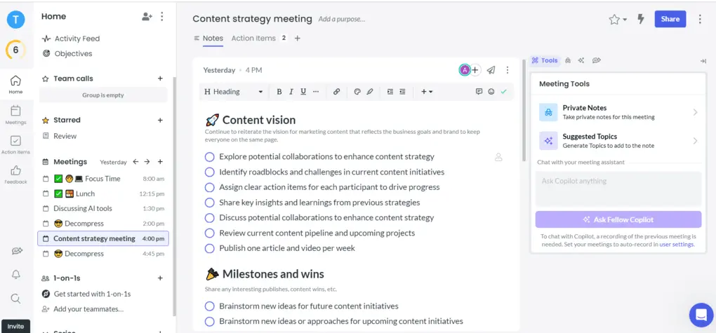 Fellow's meeting agenda feature