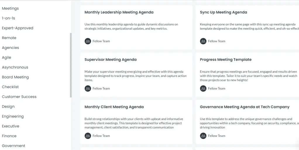 Fellow's meeting template feature