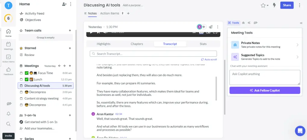 Fellow's transcription feature