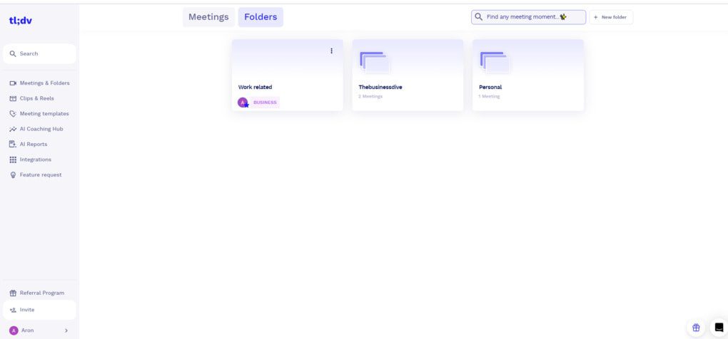 tl;dv meeting folders
