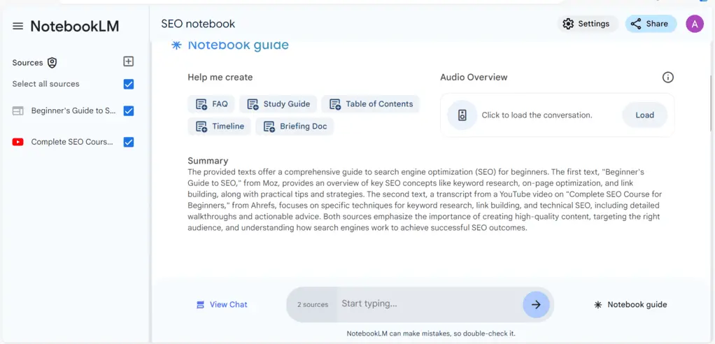 Notebook Guide feature