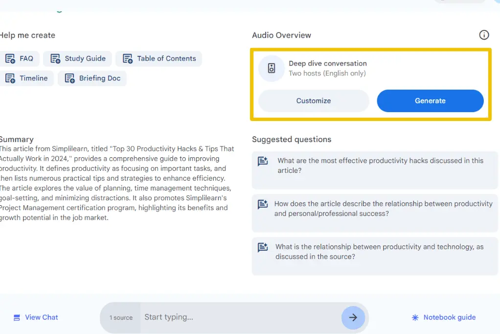 NotebookLM review, podcast feature