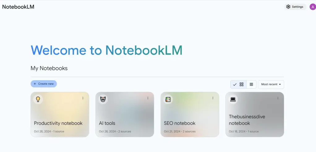 NotebookLM user interface