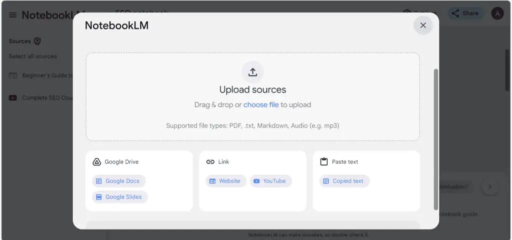 NotebookLM's sources