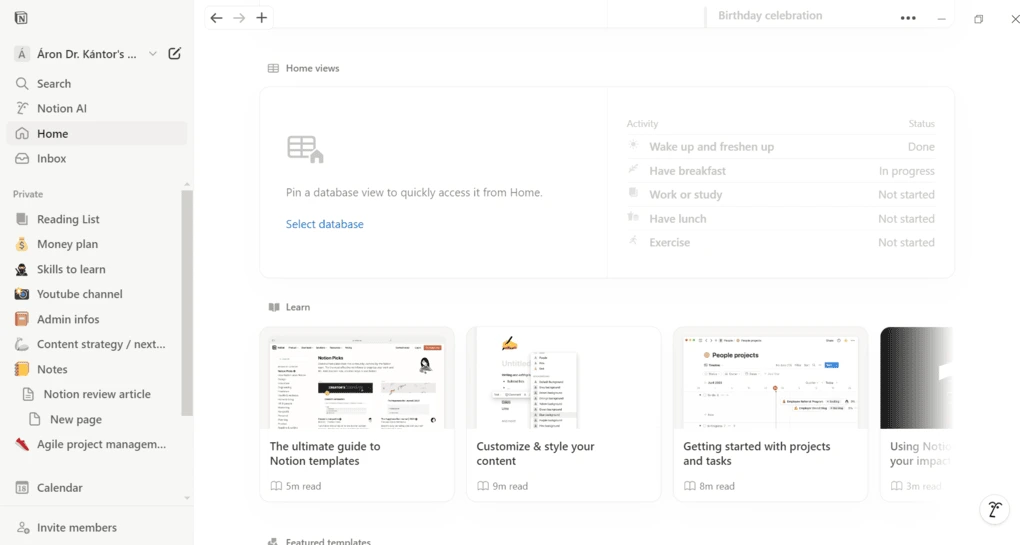 Notion user interface