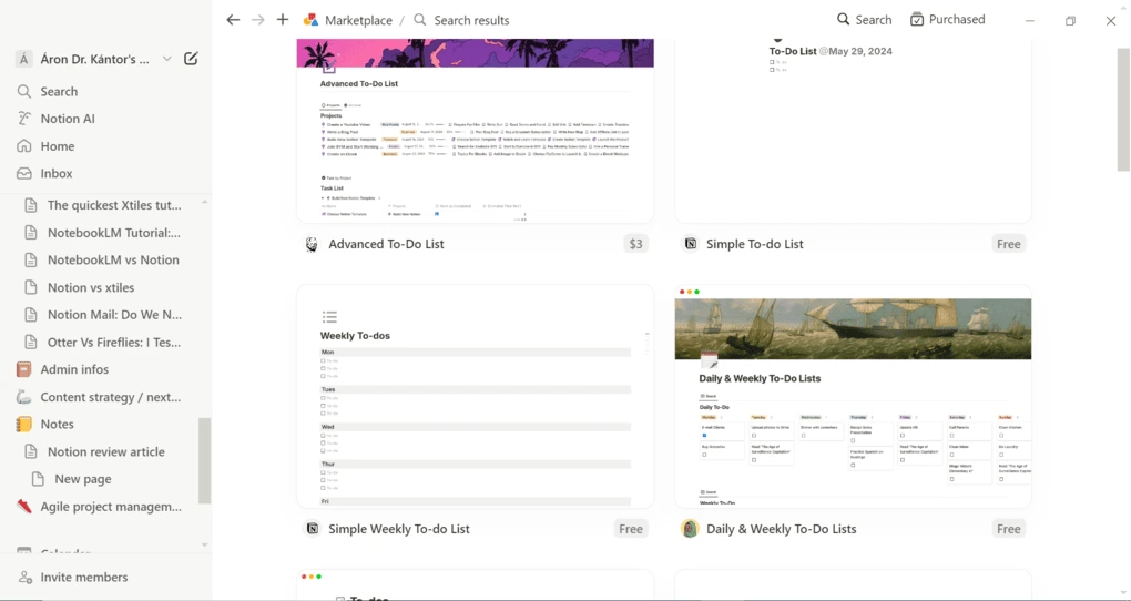Notions templates feature