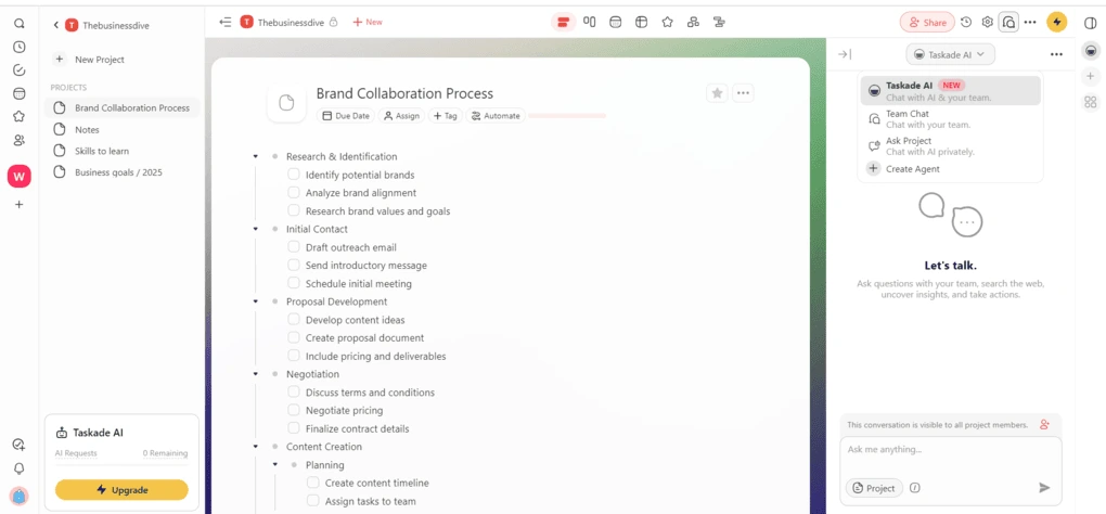 Taskade team collaboration features