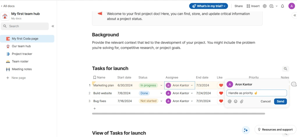 Coda collaboration features