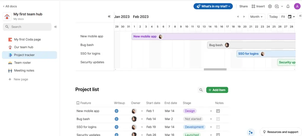Coda project management tools