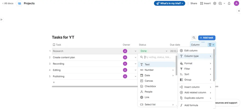 Coda task management tools