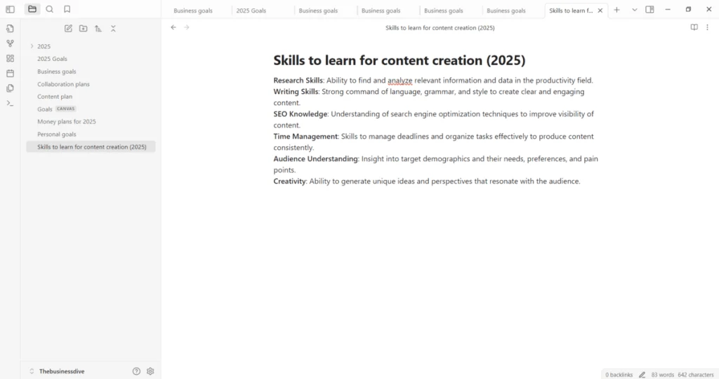 Obsidian user interface