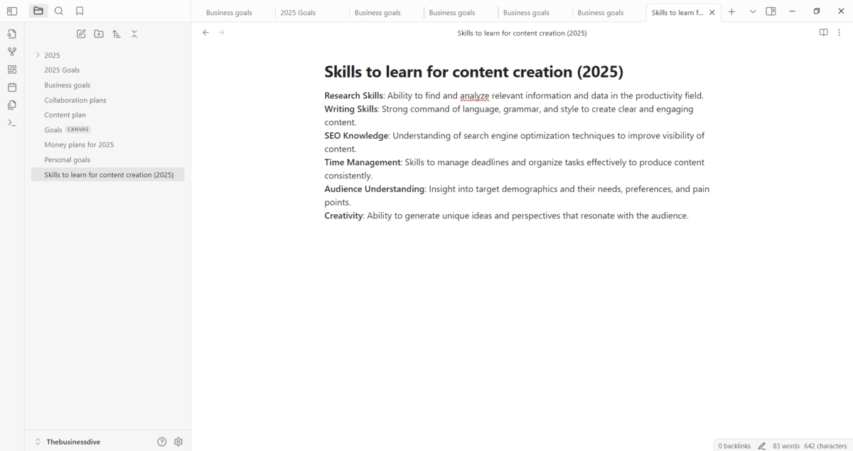 Obsidian user interface
