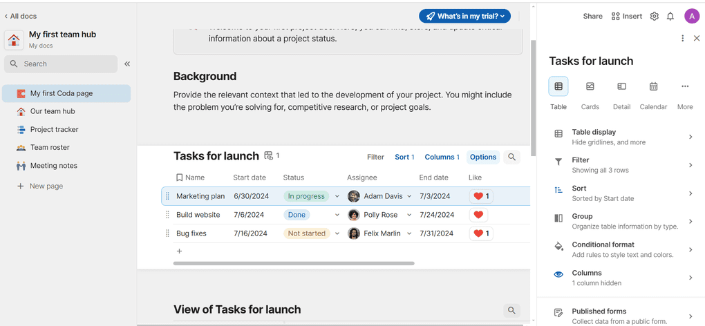coda project management views