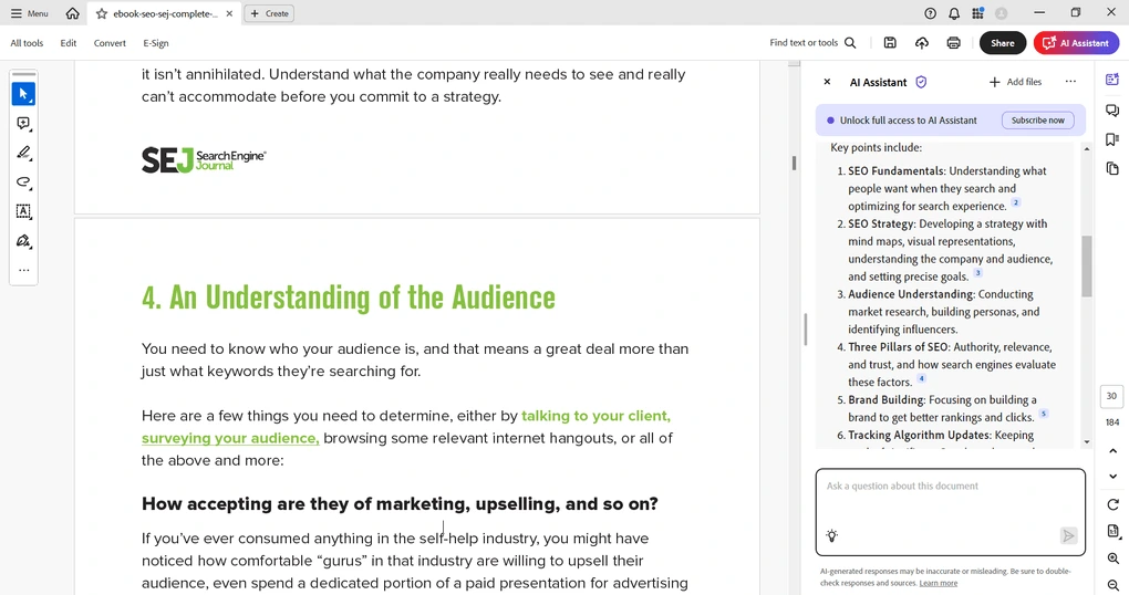 Adobe Acrobat AI summary tool