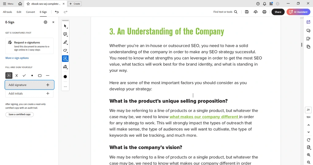 Adobe Acrobat PDF form filling feature